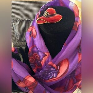 Red Hat Society-Red Scarf with Hat Brooch